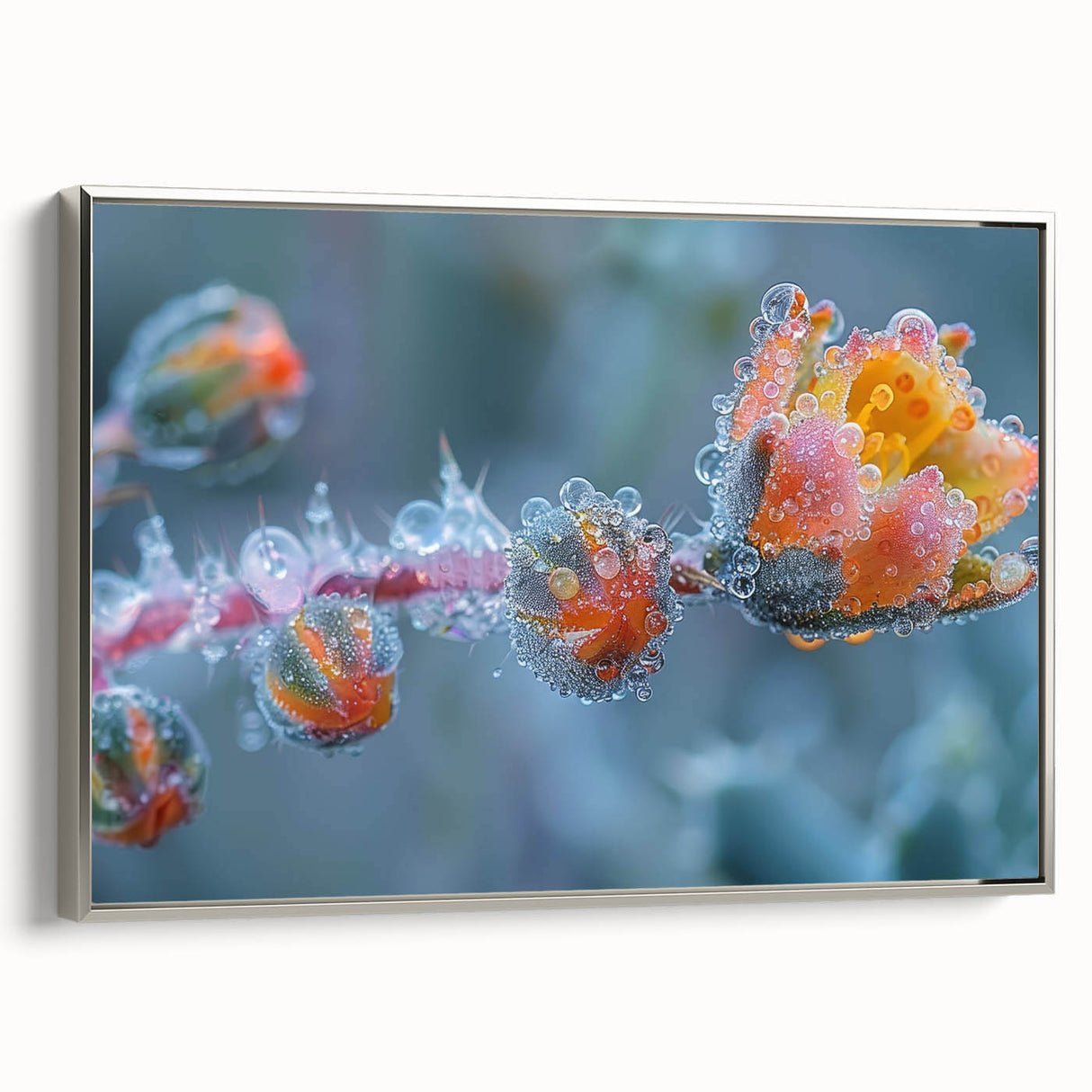 Extra large vintage poster art of a frost design on black framed canvas, ideal for living room wall decor.