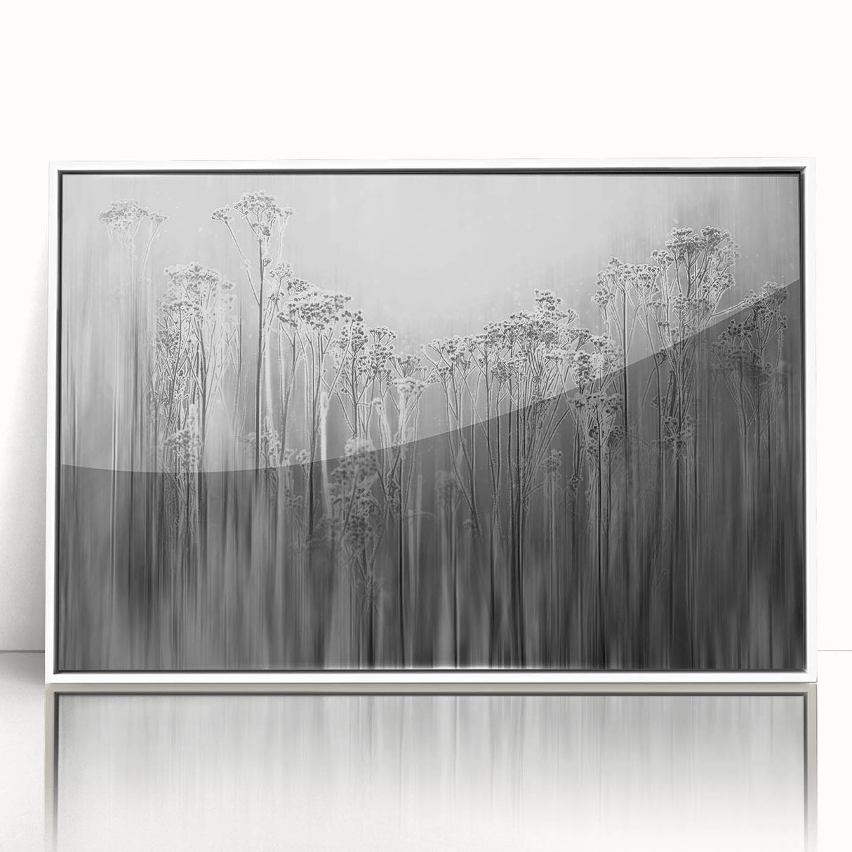 Framed acrylic print of a close-up frost design in white, ideal for modern nursery wall art.