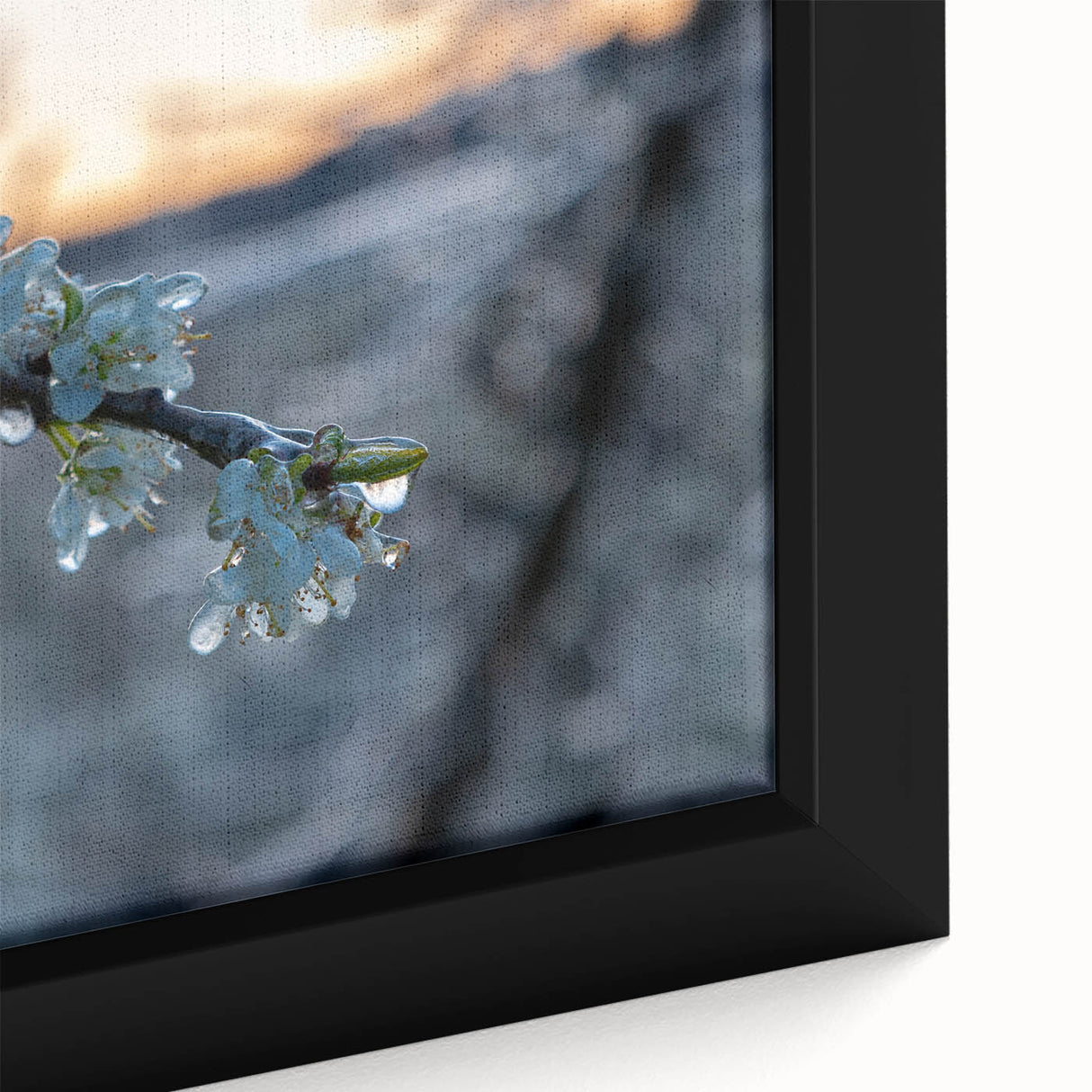 Close-up of textured black wall art featuring a frost-like design on a framed canvas, ideal for living room decor.