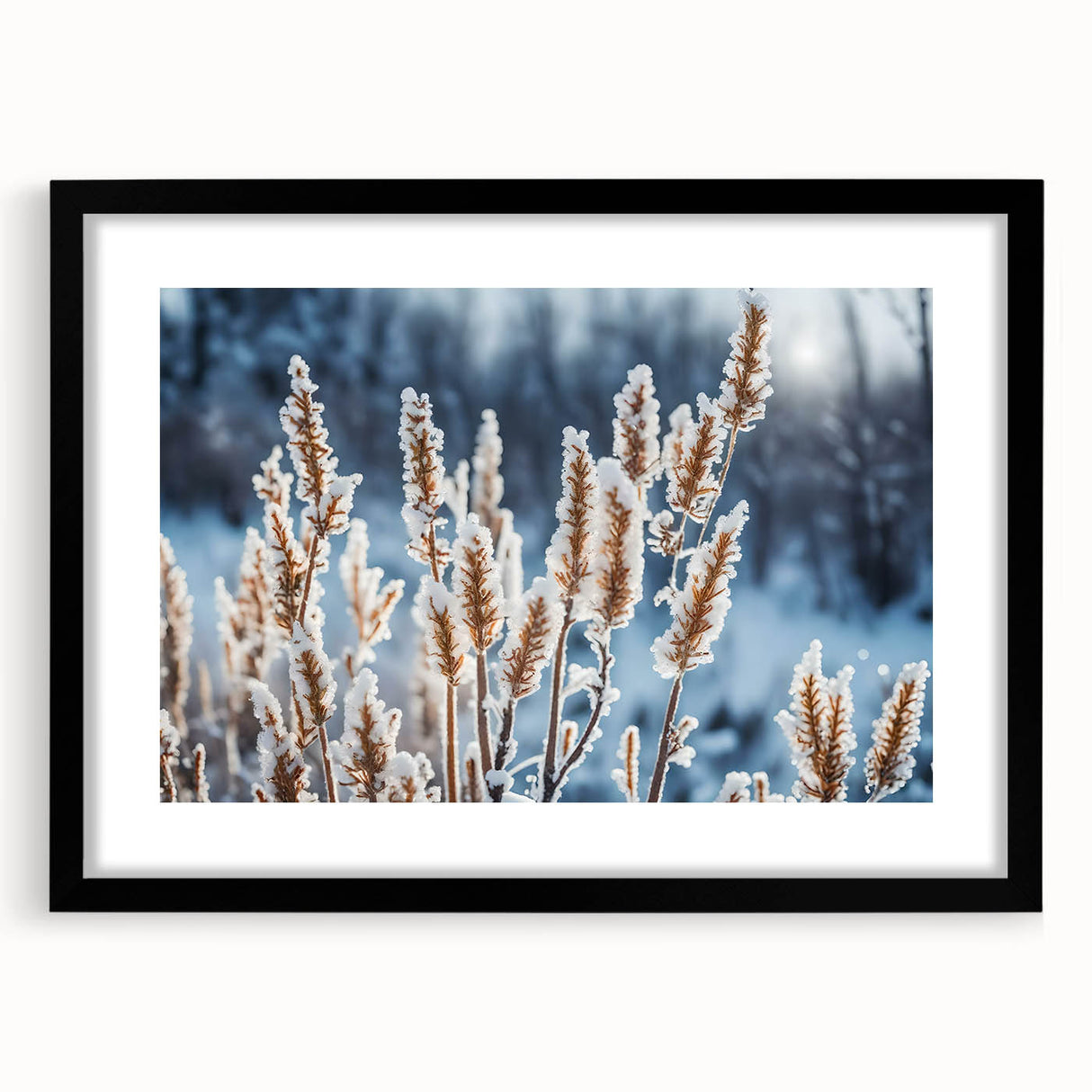 Extra large abstract art print featuring a colorful, textured frost design on a black framed canvas.