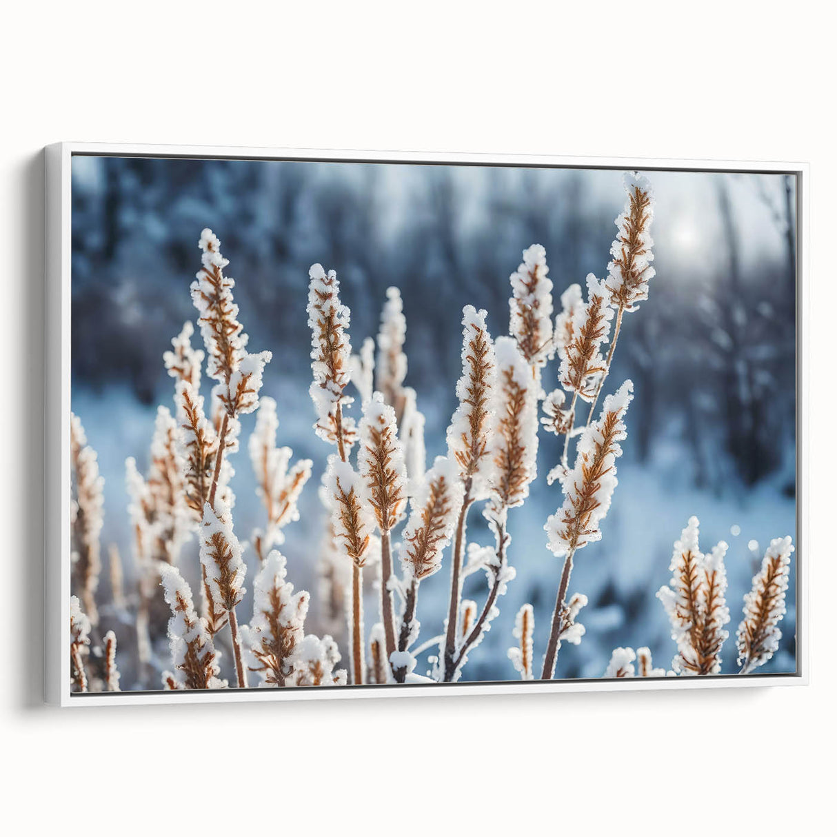 Framed canvas featuring a close-up of frost patterns in grayscale, ideal for bedroom wall art.