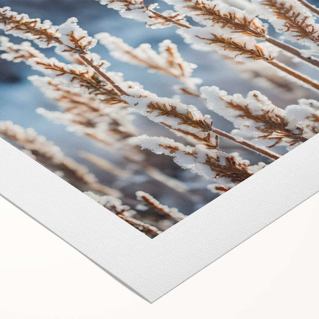 Art deco poster featuring a close-up of frost patterns in muted gray tones on rolled canvas, suitable for dining room décor.