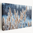 Frost pattern on a stretched canvas, featuring cool tones, ideal for kitchen wall art.