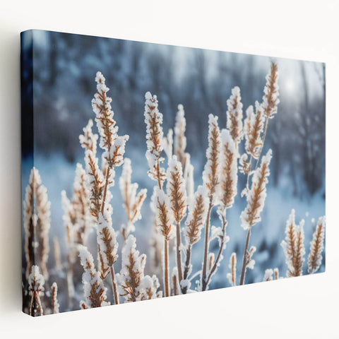 Frost pattern on a stretched canvas, featuring cool tones, ideal for kitchen wall art.