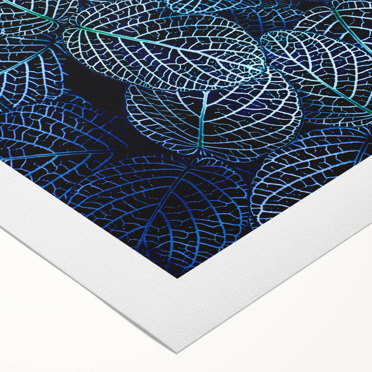 Art deco poster featuring close-up of green leaves on a rolled canvas, suitable for dining room or bathroom wall art.