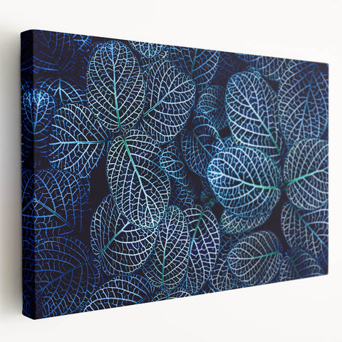 Close-up image of green leaves on a stretched canvas, ideal for kitchen wall art.