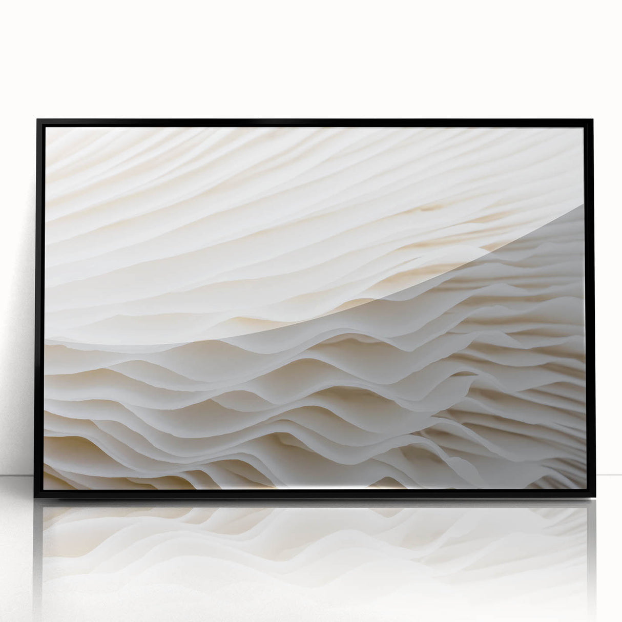 Large abstract wall art featuring close-up leaves in mid-century modernist style, framed in black acrylic.