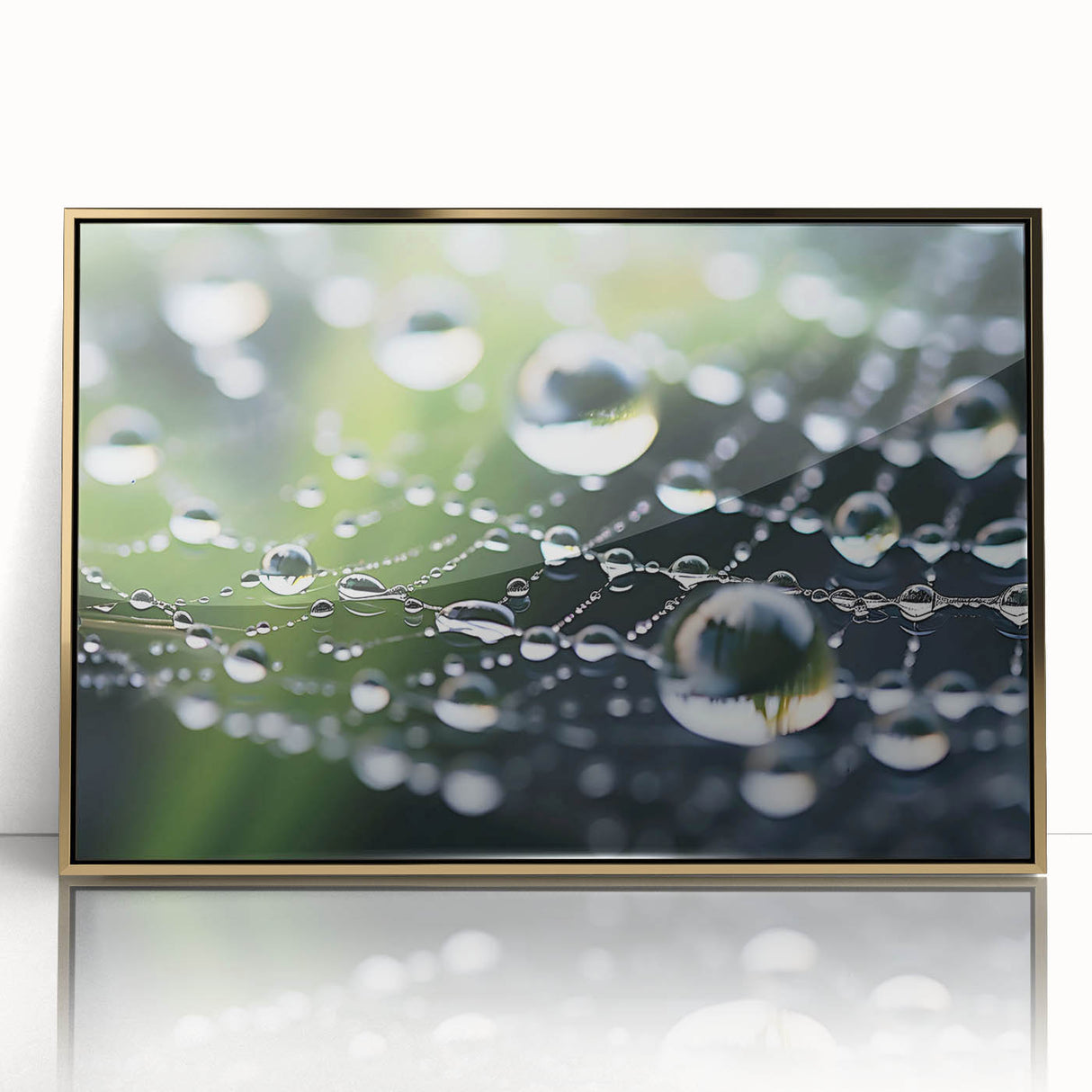 Large art print of a close-up water design in gold tones on framed acrylic, ideal for modern nursery wall decor.