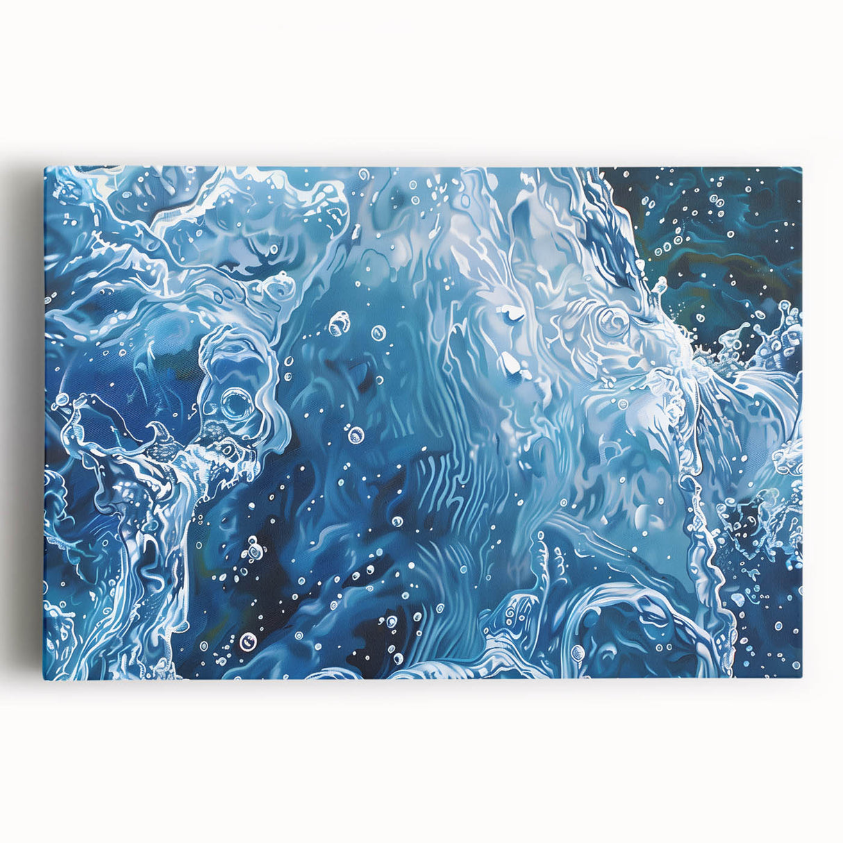 Black and white close-up photo of water ripples on stretched canvas, suitable for kitchen wall art.