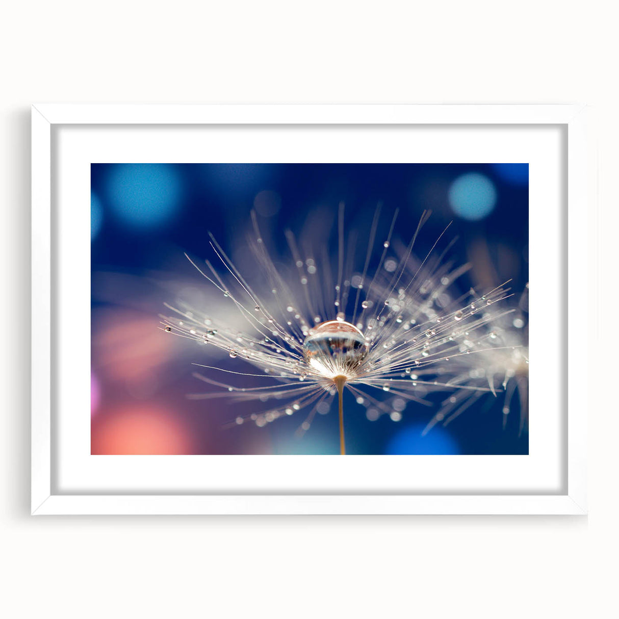 Textured art print featuring abstract ripples in shades of blue and gray, framed in white, ideal for bedroom decor.