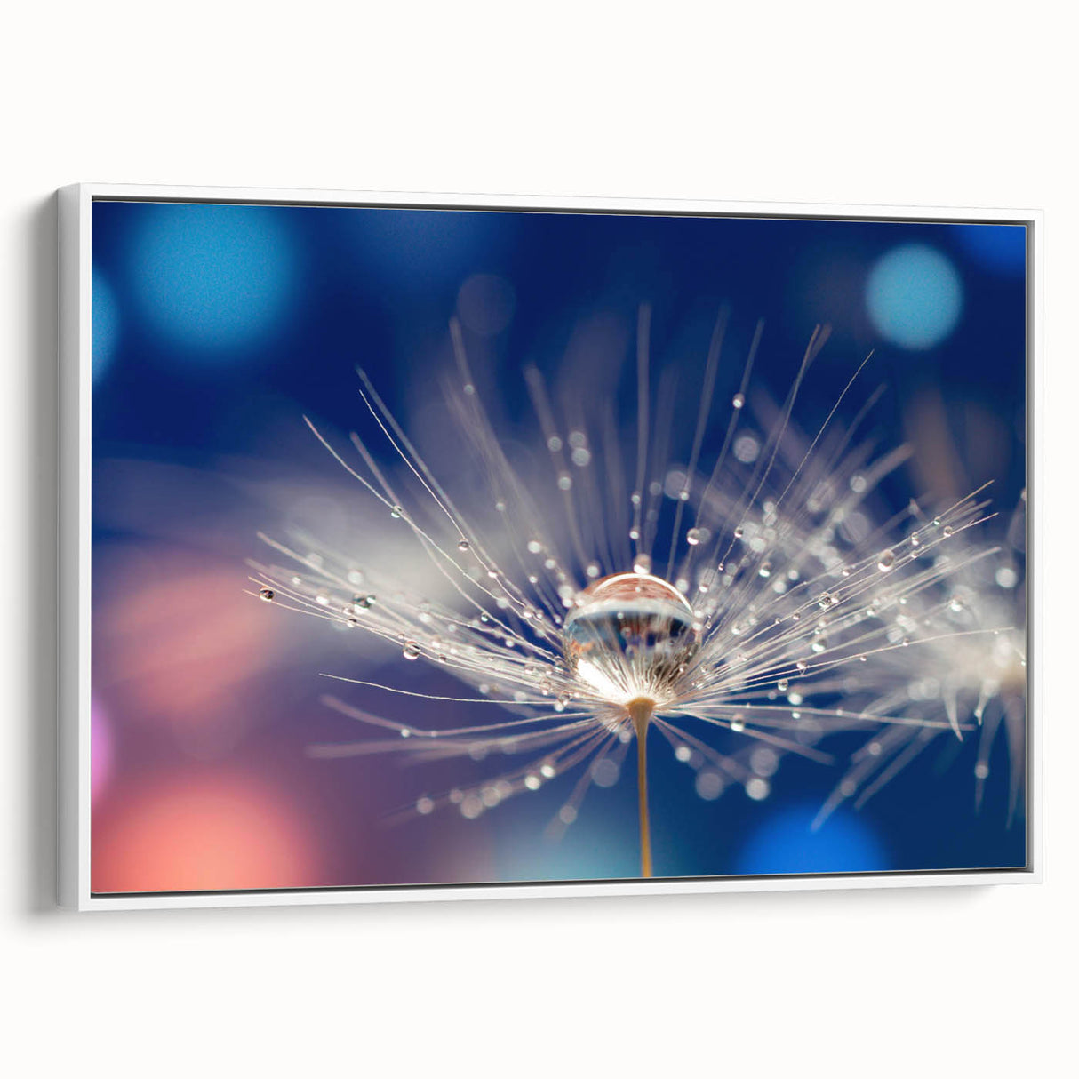 Framed canvas showcasing a close-up landscape painting with vibrant water motifs, ideal for living room decor.