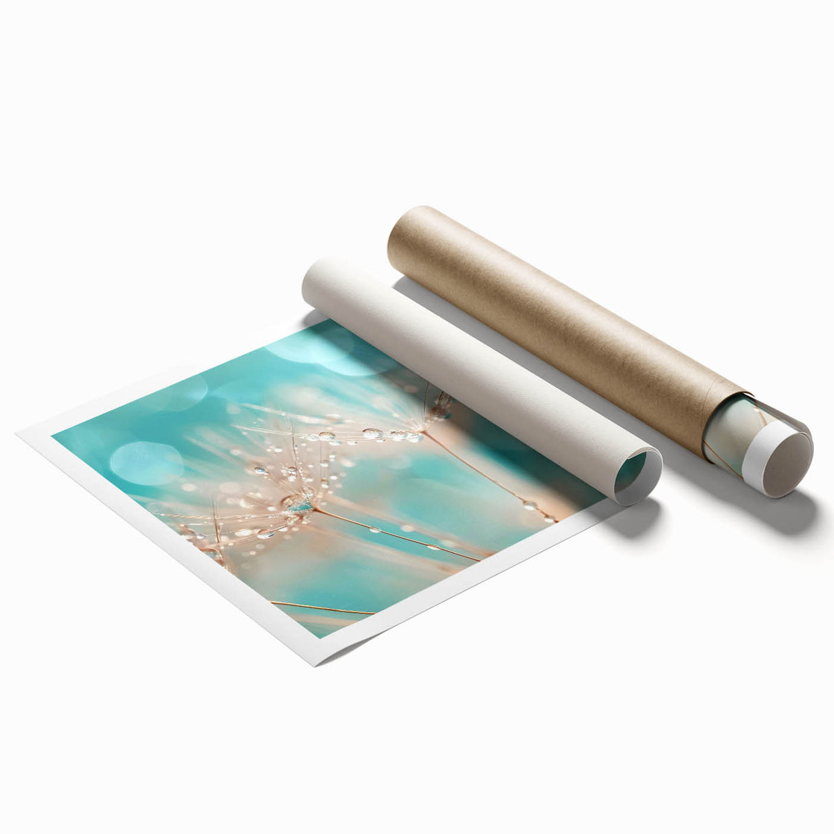 Close-up floral art in soft pastel shades on a rolled canvas, suitable for bathroom or living room decor.