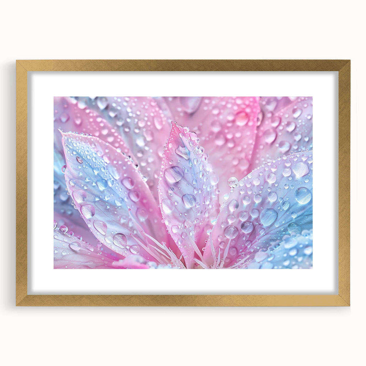 Extra large abstract art print featuring textured waves in blue and white, framed in gold, ideal for living room decor.