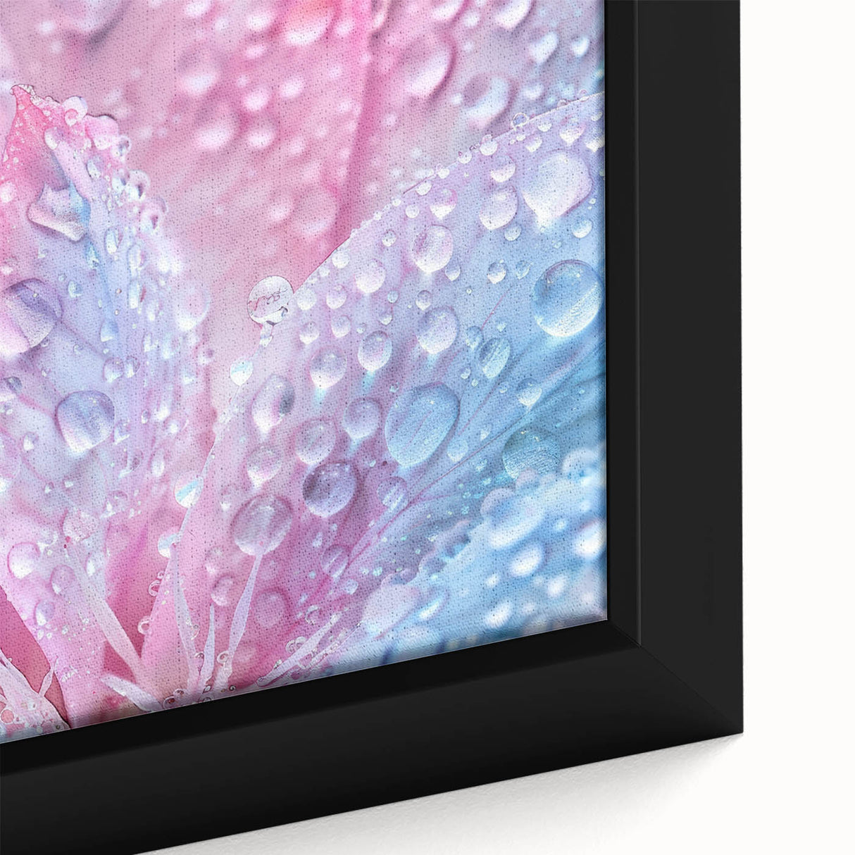 Extra large framed canvas showcasing a close-up of water with a black background and vibrant, textured colors.