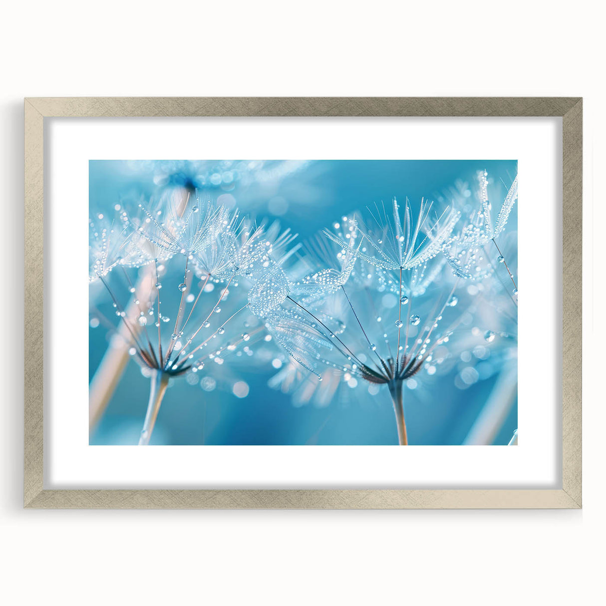 Textured art featuring abstract water design in blue and grey tones on a silver-framed mat, ideal for bedroom wall decor.