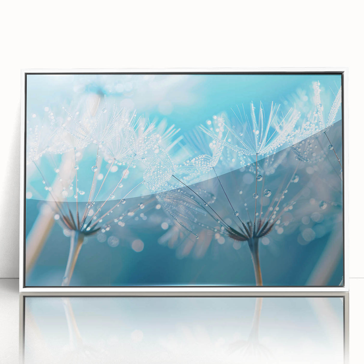 Art deco poster of a close-up water design in muted blue tones on framed acrylic, ideal for modern nursery wall art.