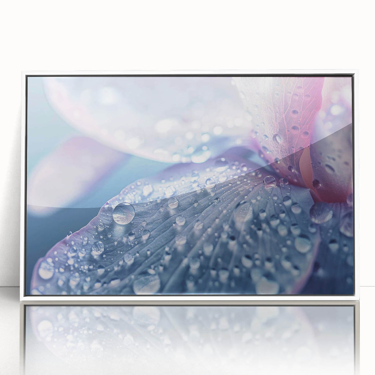 Close-up water-themed acrylic print in a white frame, featuring soft blue and gray tones, suitable for modern nursery decor.