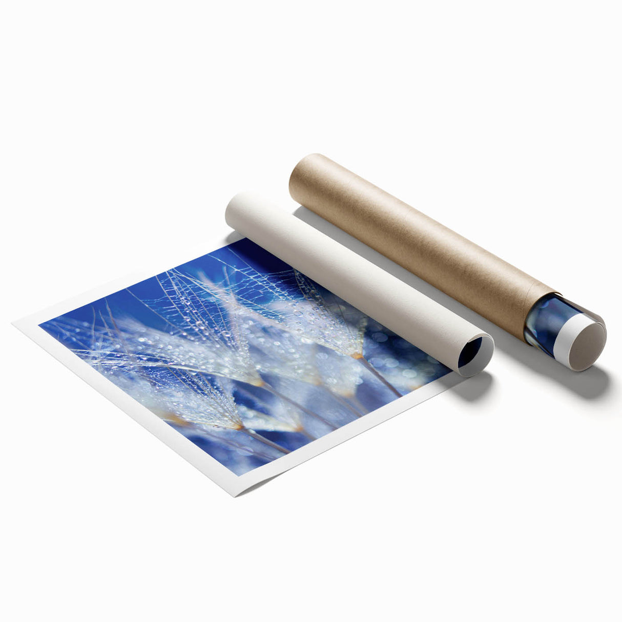 Extra large rolled print featuring close-up water droplets on vibrant green leaves, suited for classy bathroom wall art.