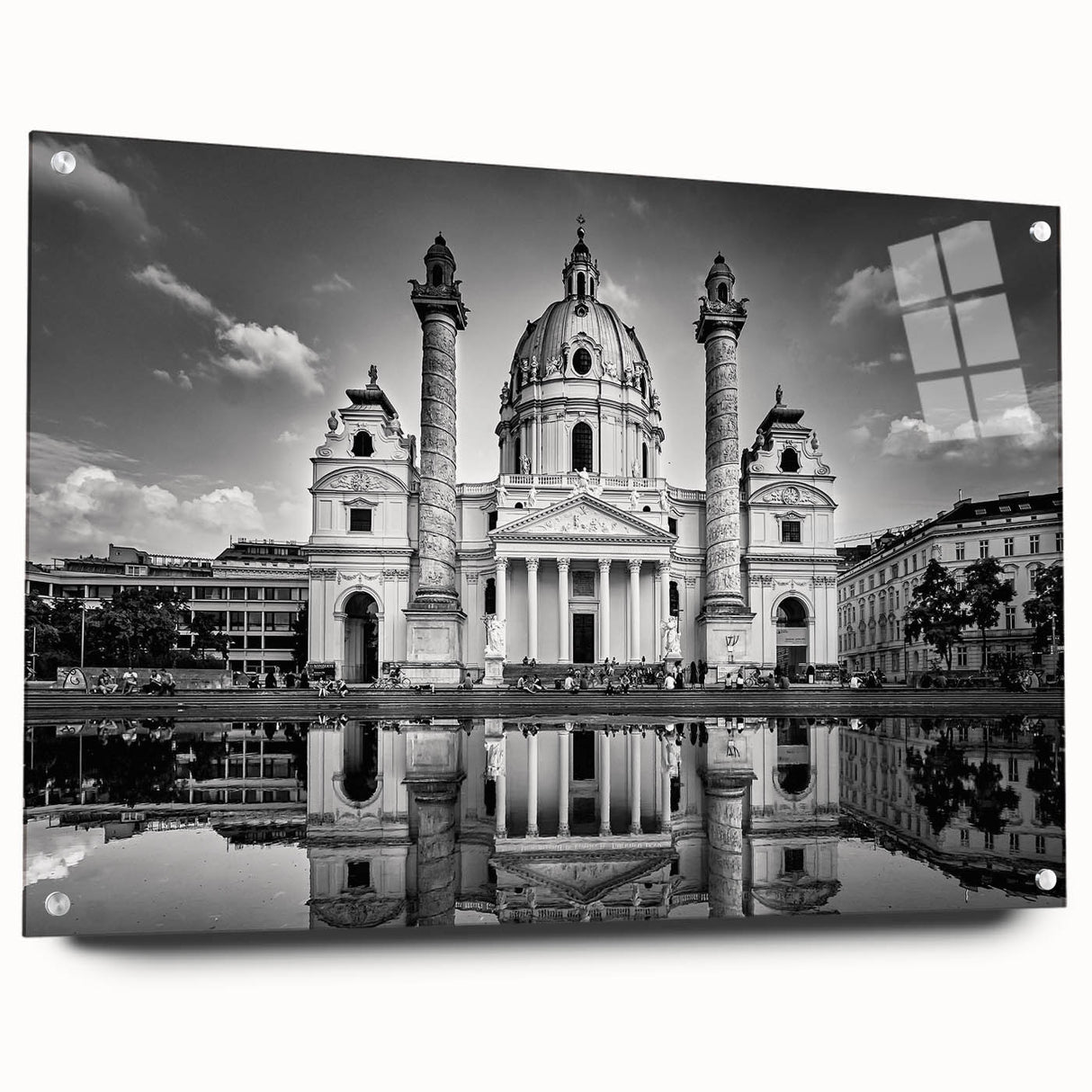 Acrylic print of a large abstract design in cool blue and gray tones, ideal for bedroom or dining room walls.