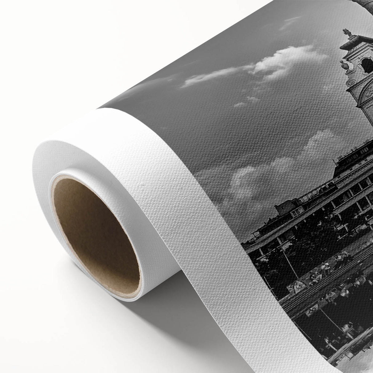 Art Deco style poster of a cathedral, in soft pastel colors on rolled canvas, ideal for nursery wall art.