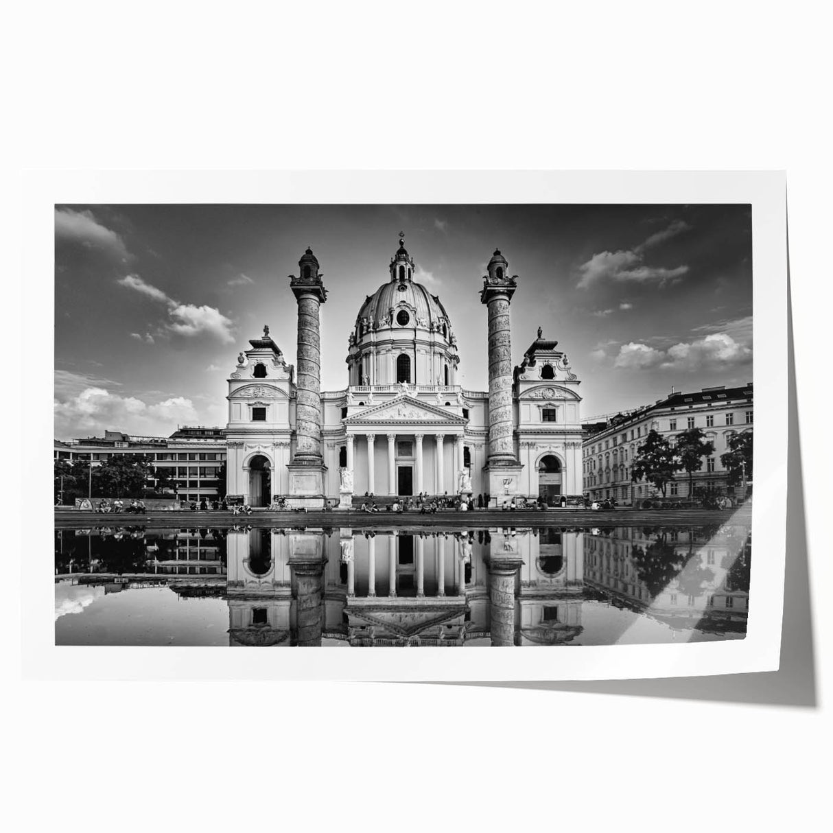 Extra large rolled print of a cathedral design with muted earth tones.