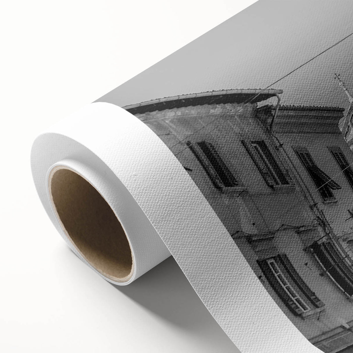 Art Deco poster of a cathedral, featuring geometric patterns in muted tones.