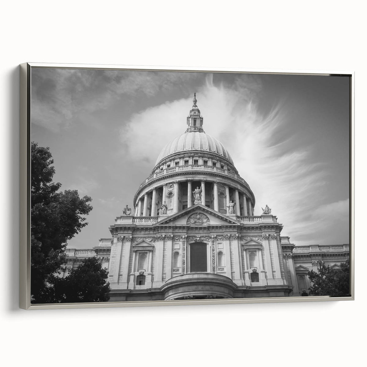 Vintage poster art of a cathedral in colorful hues on a large framed canvas, ideal for living room decor.