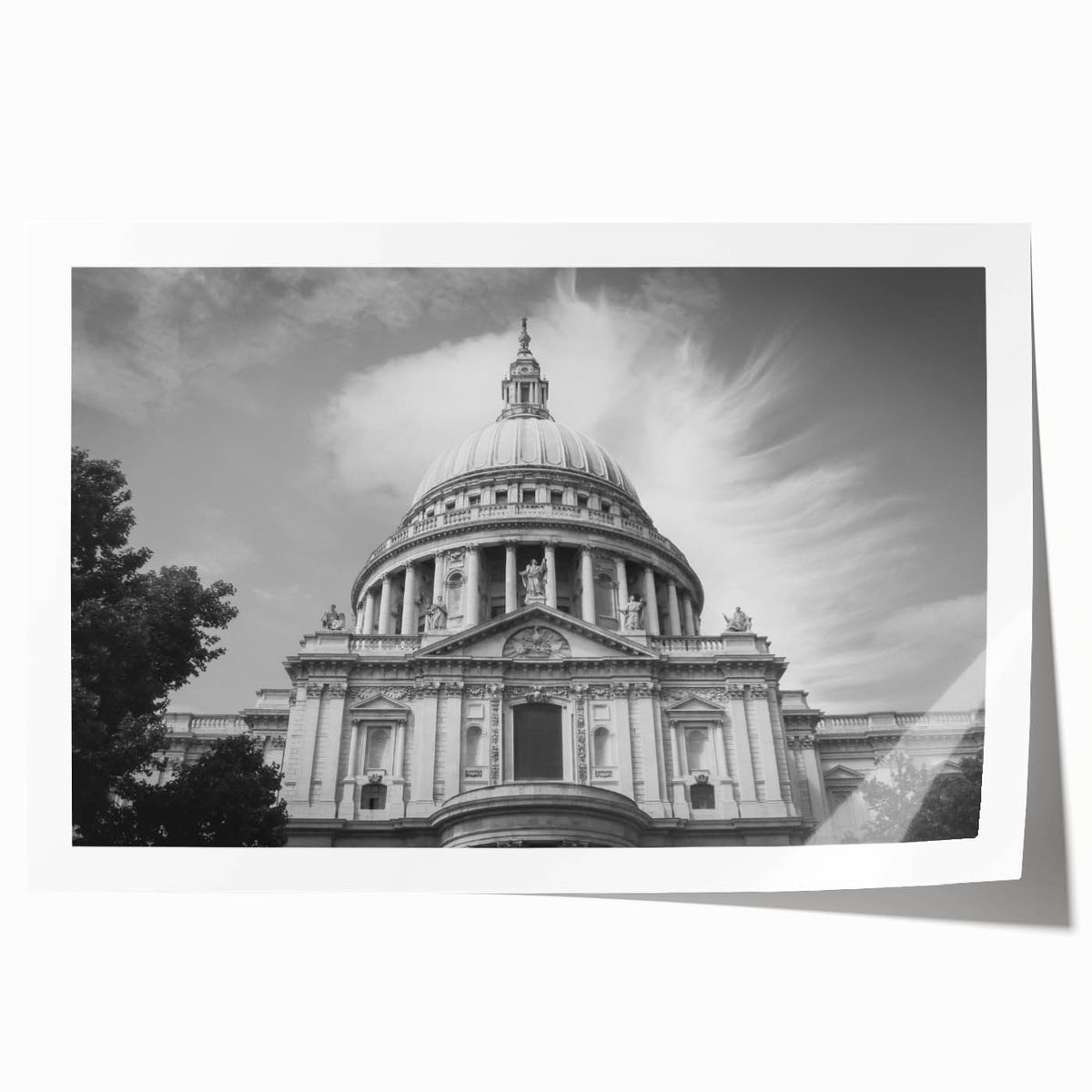 Extra large rolled print of a cathedral design in muted gray and blue tones, ideal for art wall dining room decor.