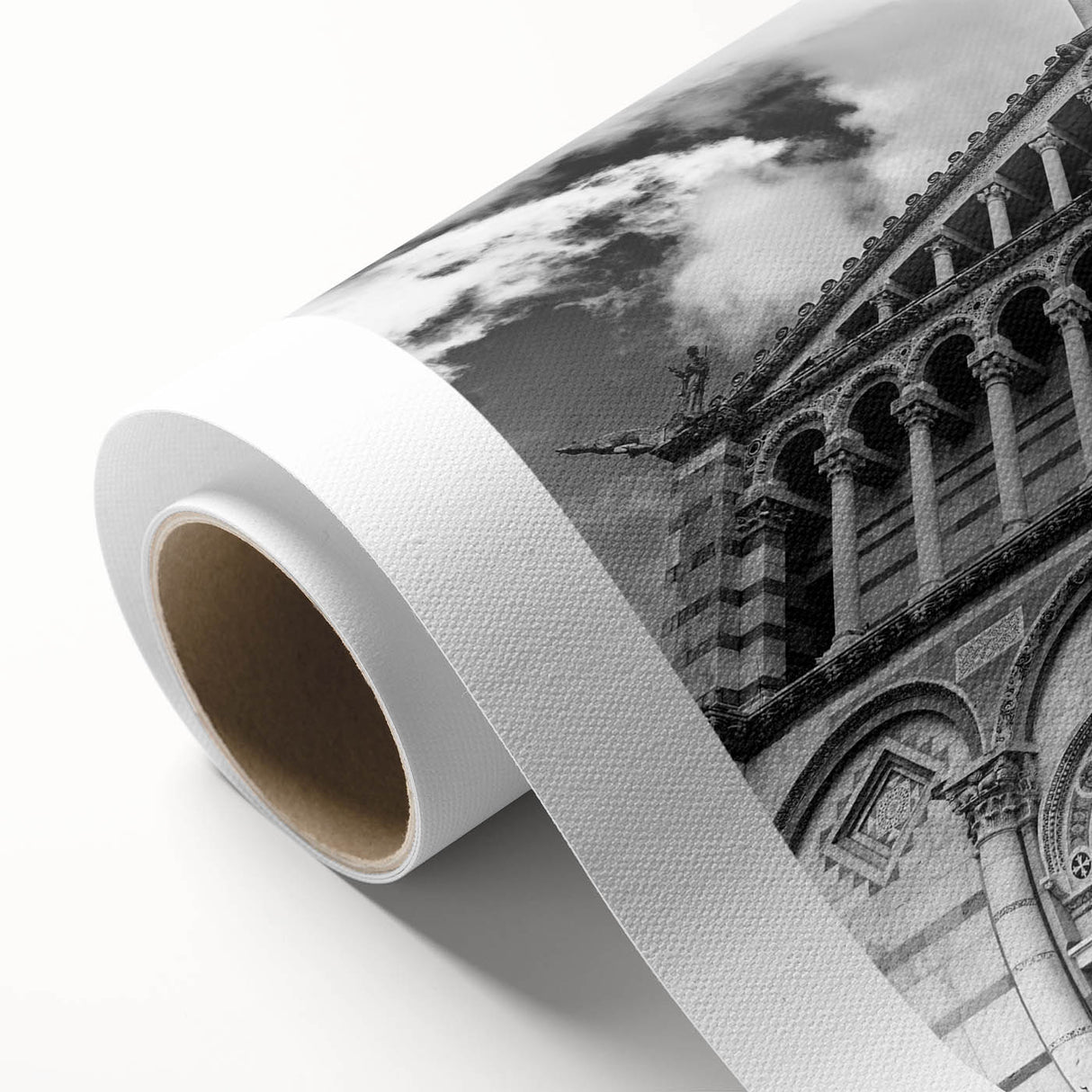 Art Deco poster of a cathedral on rolled canvas, featuring pastel shades, ideal for nursery wall art or dining room decor.