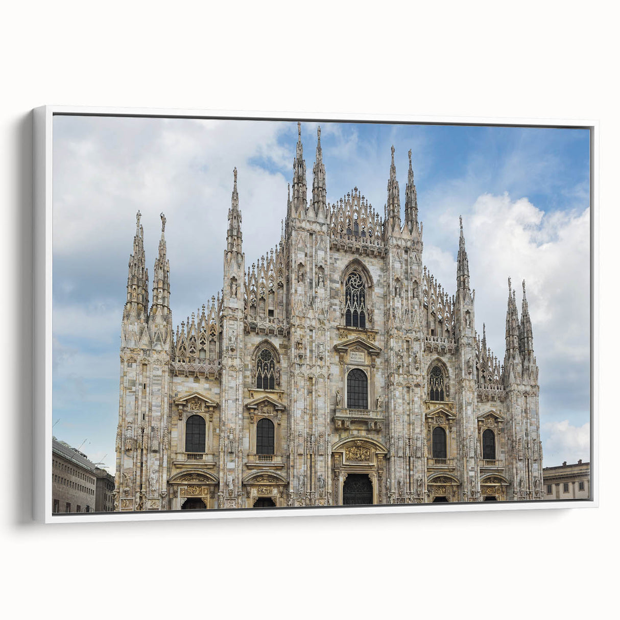 Framed canvas featuring a vintage poster of a cathedral landscape in black and white, ideal for bedroom wall art.