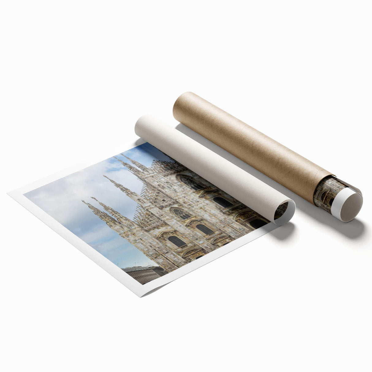 Extra large wall art featuring a detailed cathedral design in muted gray tones on rolled canvas.