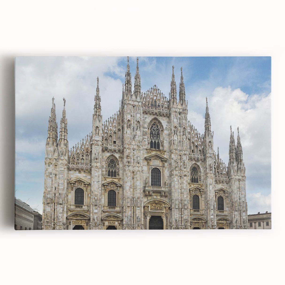 Black and white photograph of a cathedral on stretched canvas, ideal for kitchen wall art.