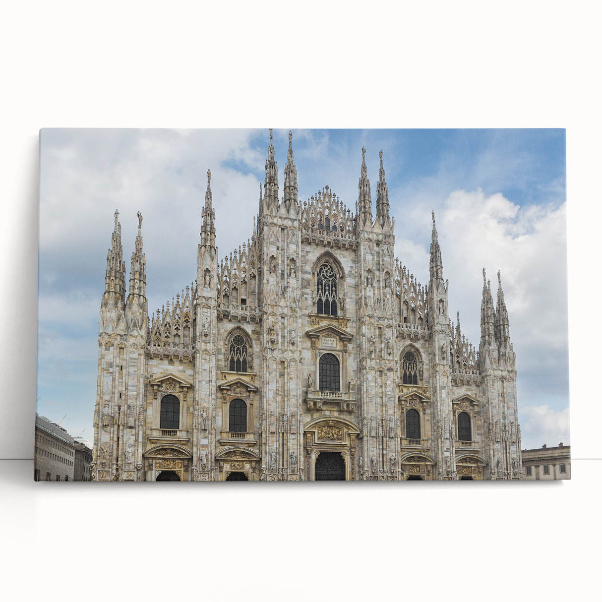 Large black and white stretched canvas of a cathedral design, suitable as kitchen wall art or for bedroom ambiance.