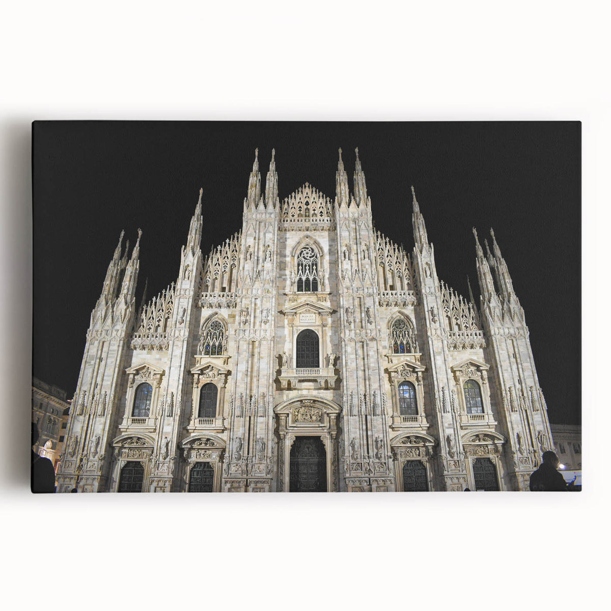 Black and white large art of a cathedral design on stretched canvas, suitable for kitchen wall art.