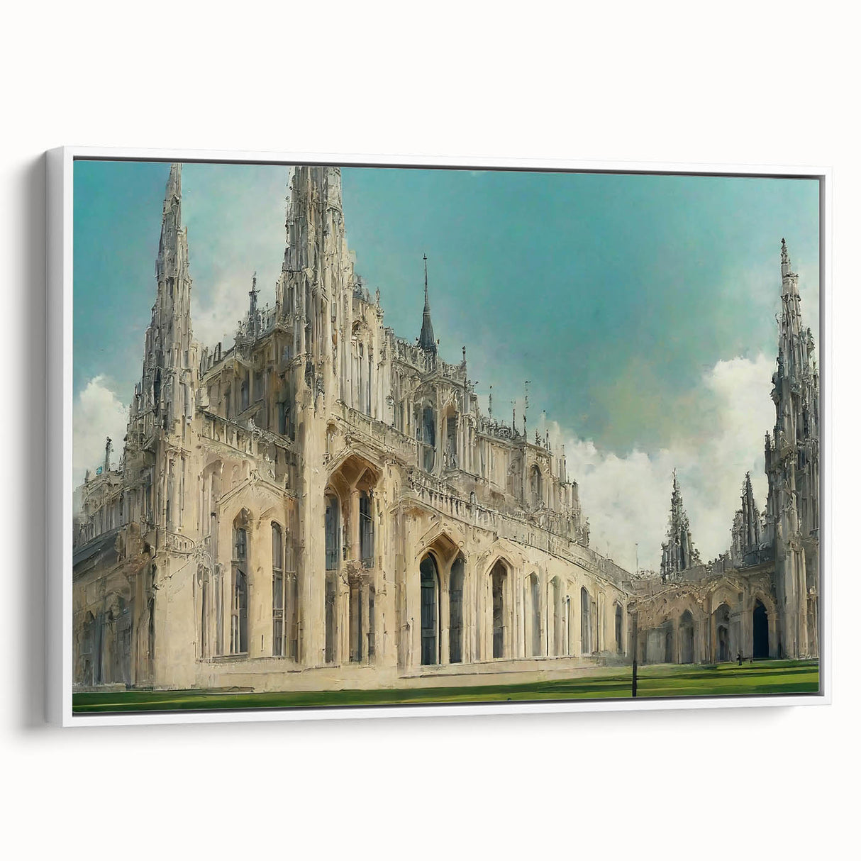 Framed canvas depicting a vintage-style black and white church landscape, suitable for bedroom wall art.