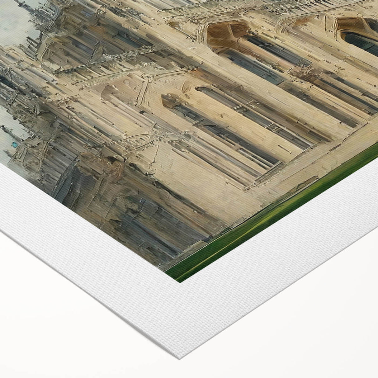 Art Deco poster featuring a stylized church design in muted tones on rolled canvas.