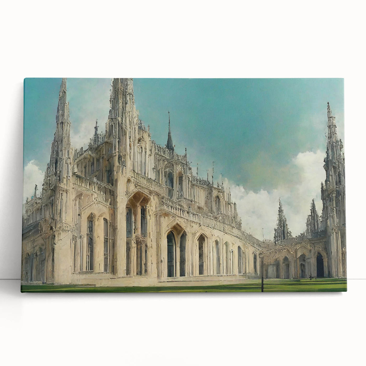 Black and white photo of a church on stretched canvas, suitable as large kitchen wall art or bedroom decor.