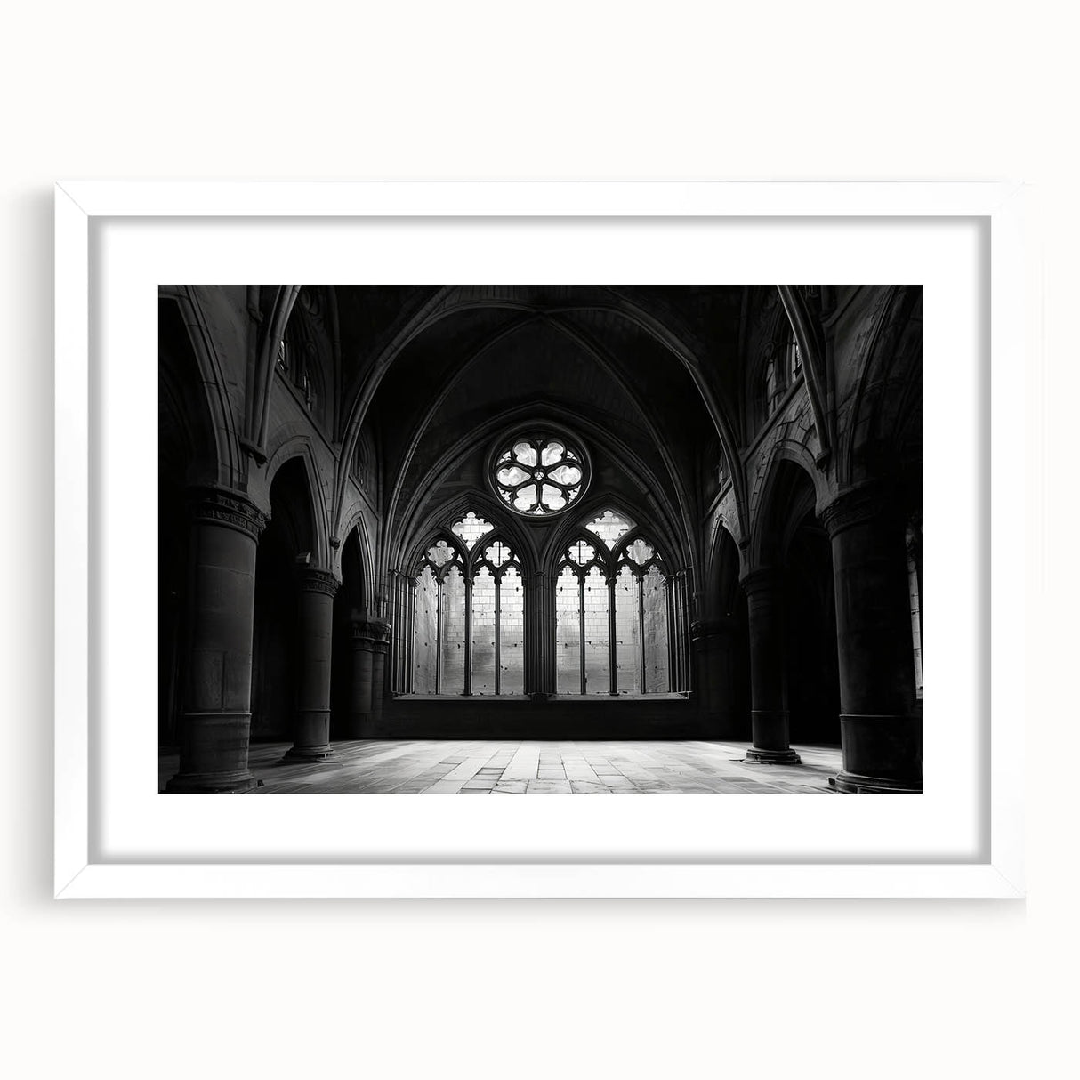 Extra large abstract art print featuring textured patterns in cool blue and white tones on a framed canvas.