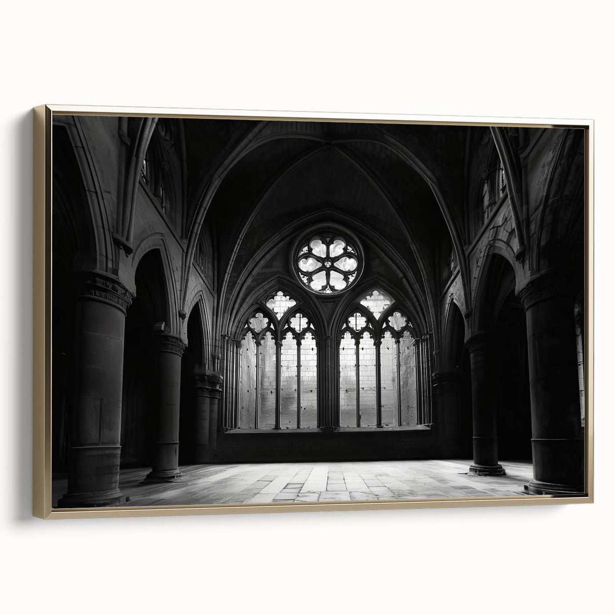 Framed canvas featuring a vintage landscape art painting of a church, with a black and colorful palette.