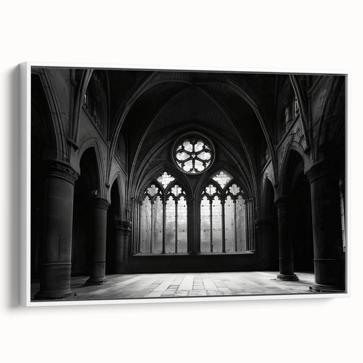 Framed canvas featuring a black and white vintage poster art of a landscape painting, ideal for bedroom wall decor.