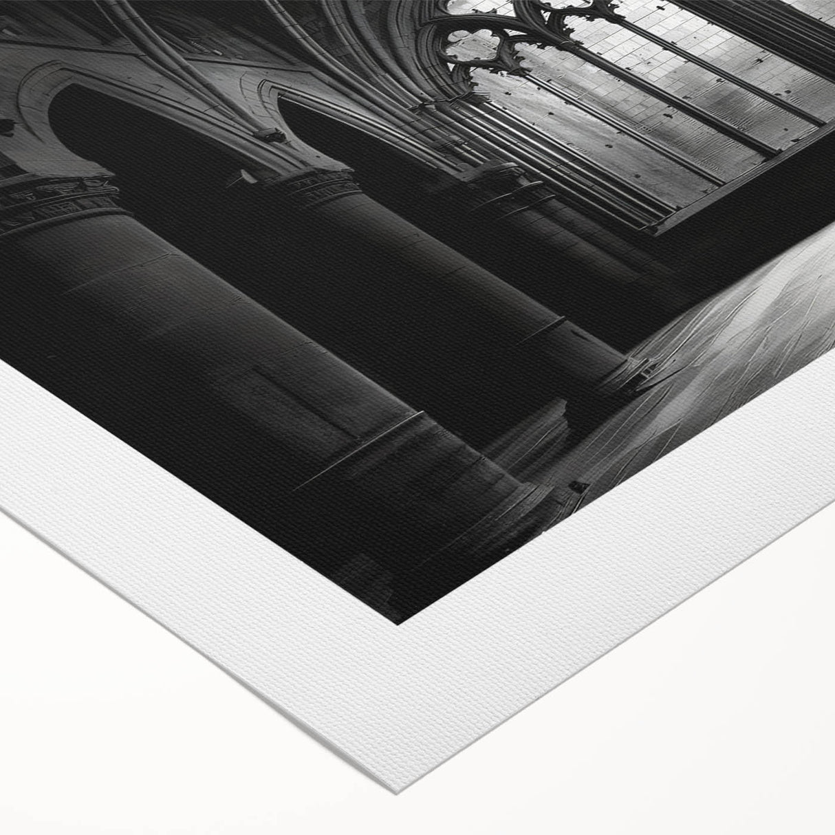 Art deco poster featuring a geometric church design in muted gold and black, ideal for dining room wall art.