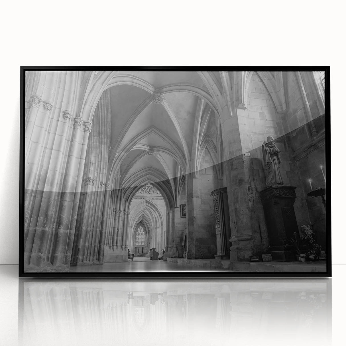 Large abstract wall art featuring geometric shapes in muted earth tones, framed in black acrylic.