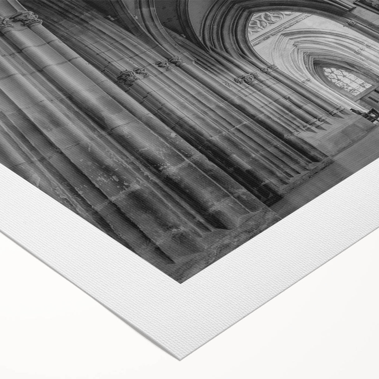 Art deco poster of a stylized church on rolled canvas, featuring muted earth tones, ideal for dining room wall art.