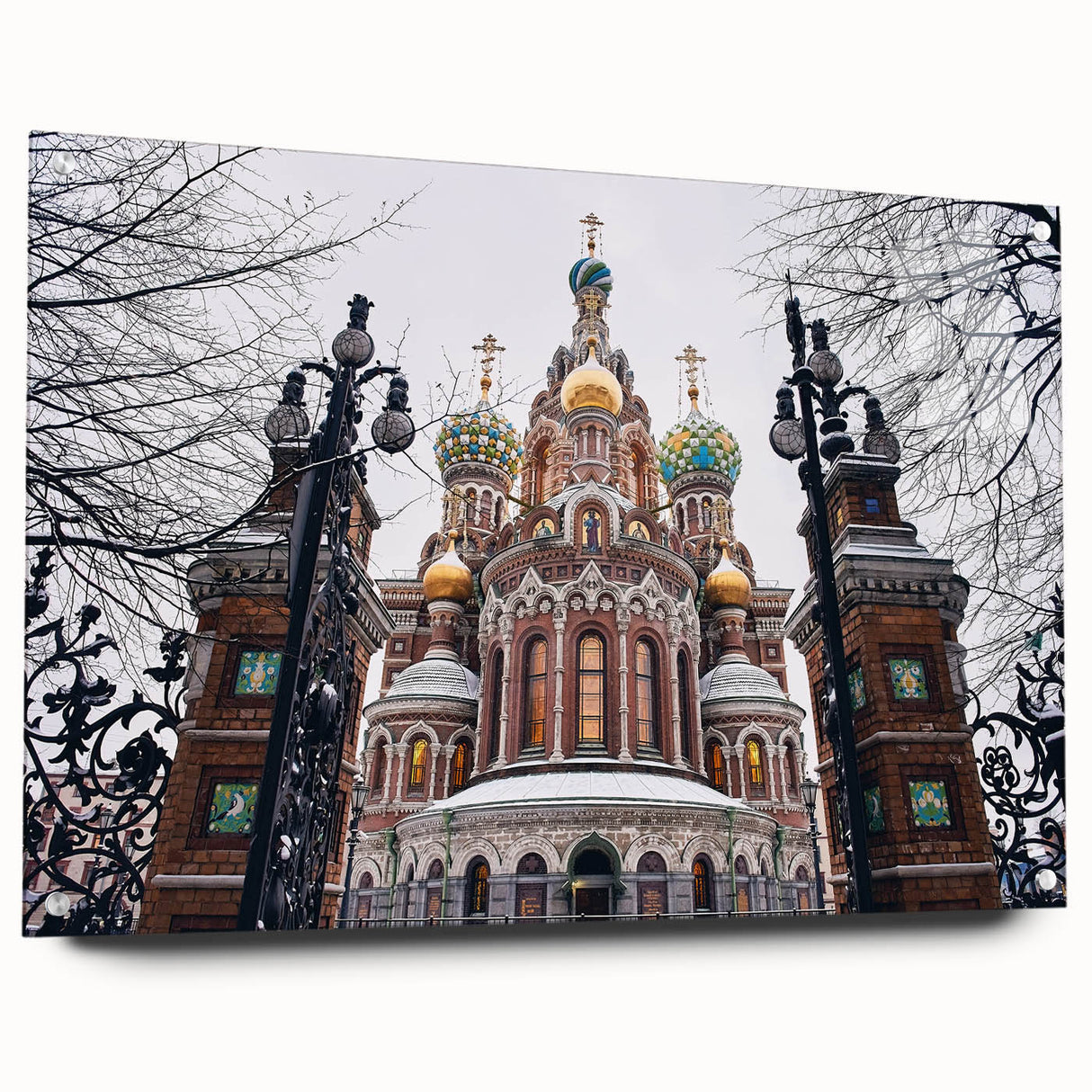 Large abstract wall art on acrylic glass depicting a geometric design in blue and gray tones.