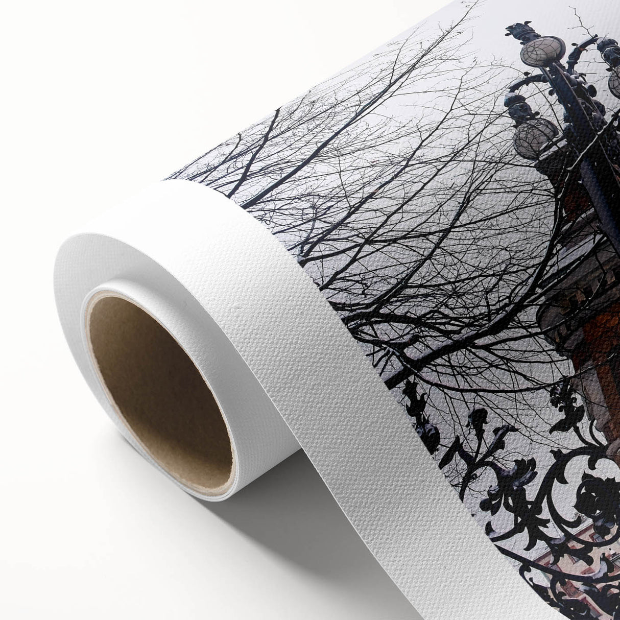 Art Deco poster of a stylized church in pastel shades, printed on rolled canvas, ideal for nursery wall art.