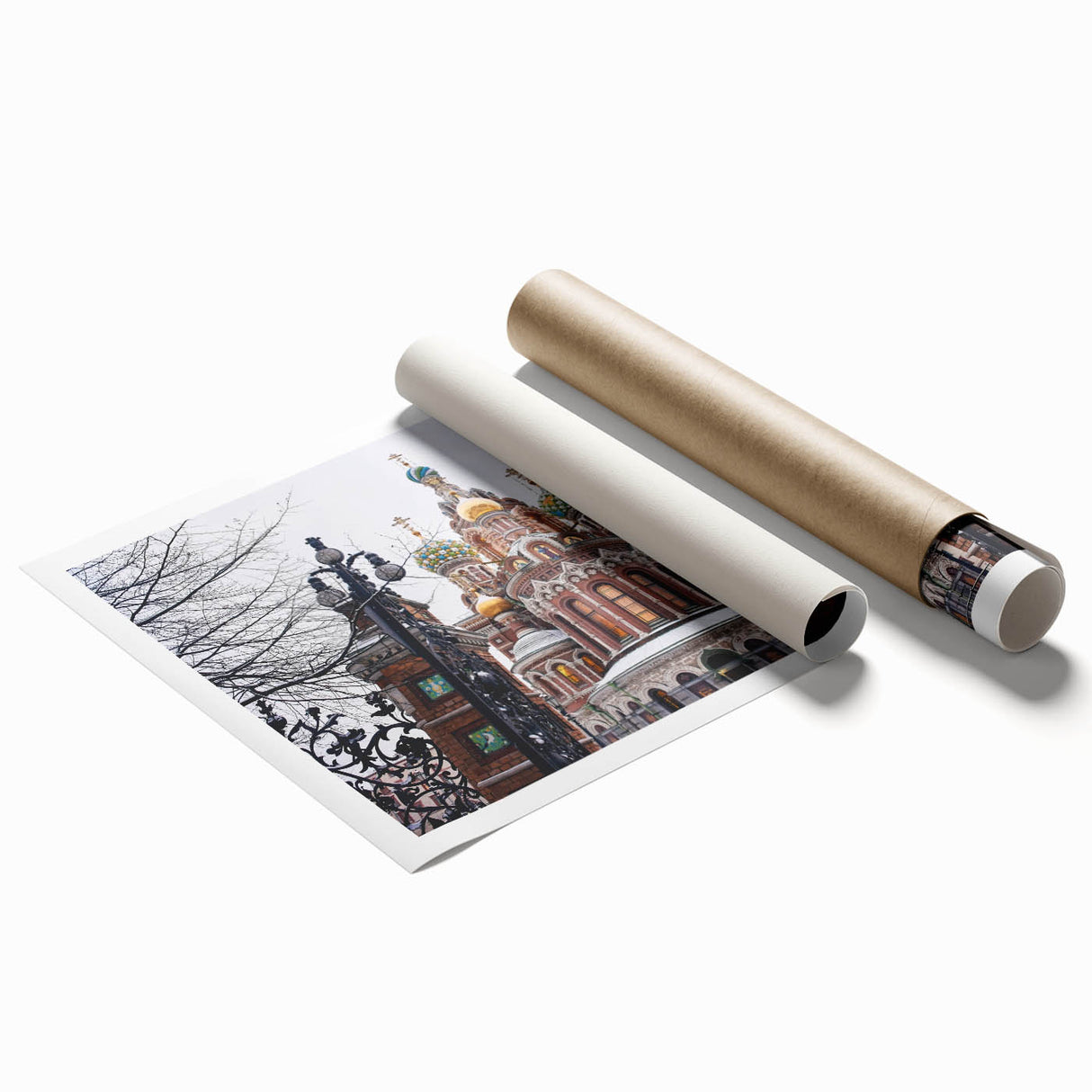 Extra large rolled print of a floral art design in soft pastel shades.