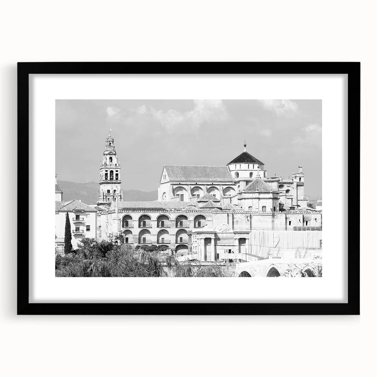 Colorful abstract art print of a mosque, featuring vibrant hues on a large textured canvas, ideal for living room decor.