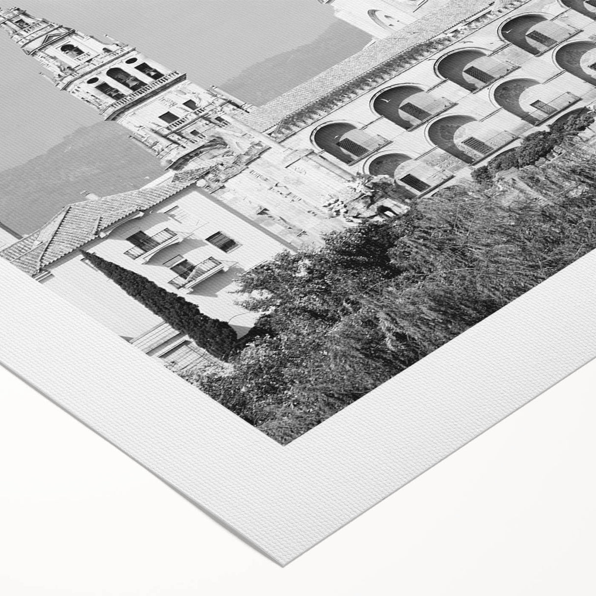 Art deco poster of a mosque with geometric patterns in muted gold and blue, rolled canvas, suitable for dining room wall art.