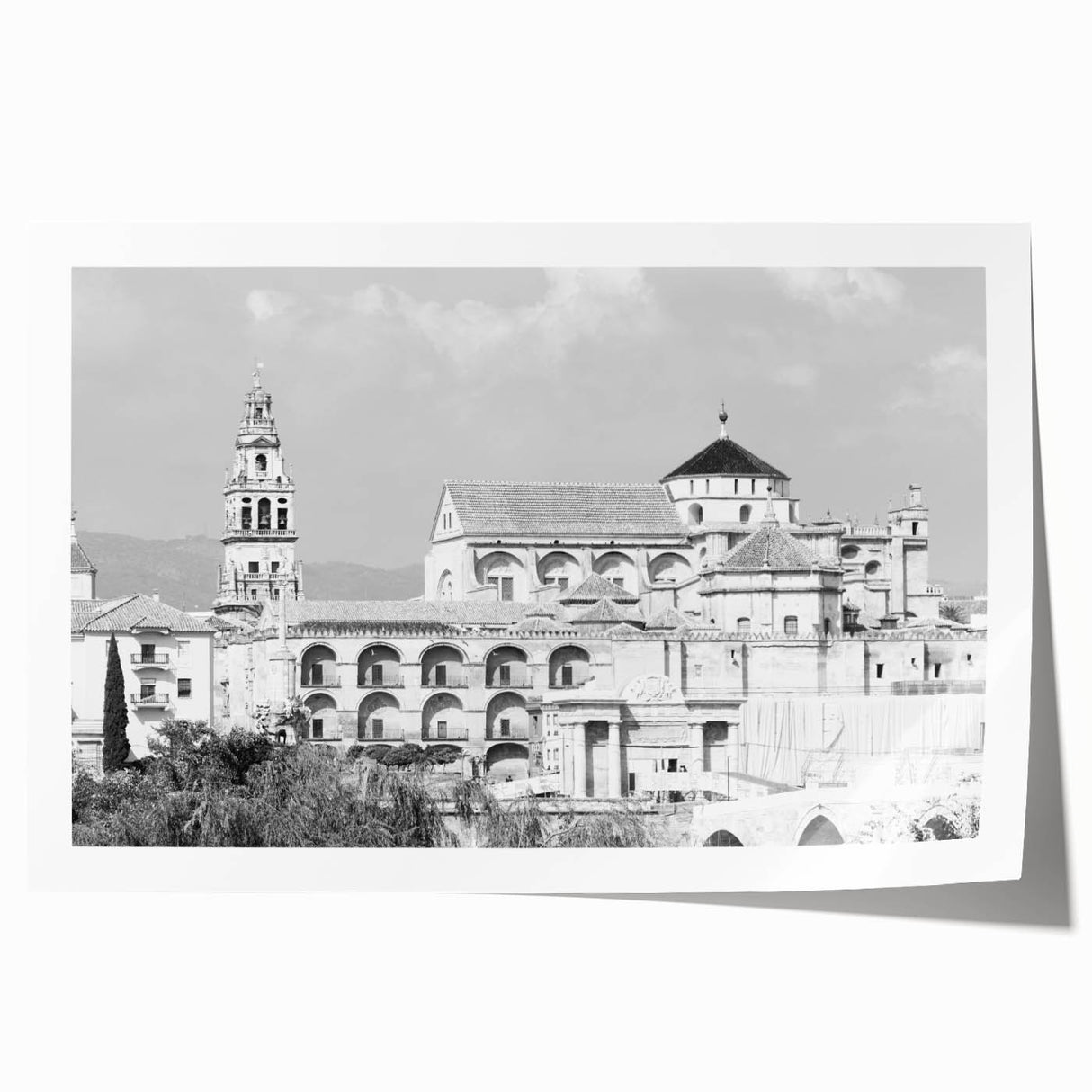 Extra large rolled print of a mosque with intricate floral designs in muted earth tones, suitable for art wall dining room.