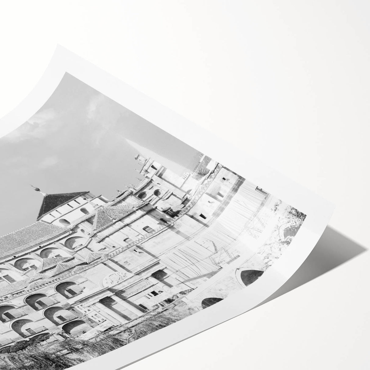 Extra large wall art of a mosque design in line art style with floral patterns, printed on rolled canvas.